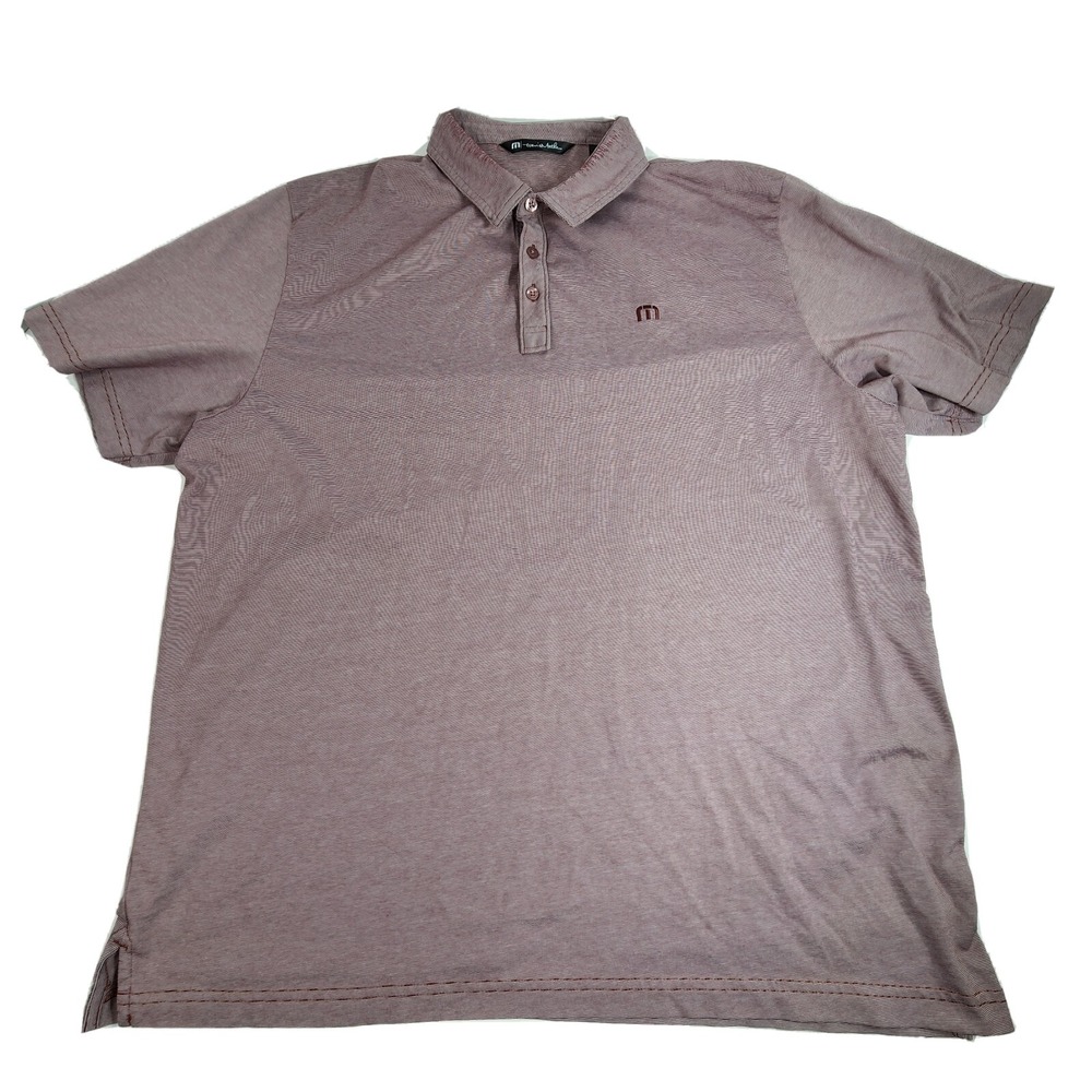 Travis Mathew Men's Golf Polo Shirt Maroon Striped stretch Size 2XL
